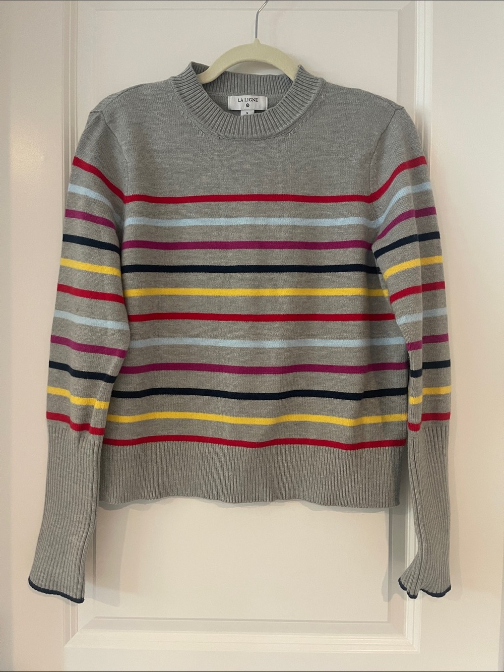 La Ligne x Target Gray Crewneck Sweater with Multicolor Stripe Accents